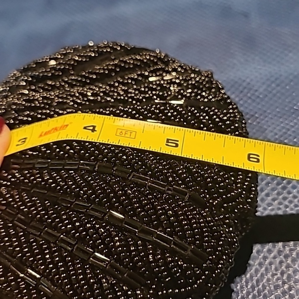 Beaded evening bag. Lovely black satin and beads gold clasp. Sz. 6"x6". (#1315) - Picture 8 of 14